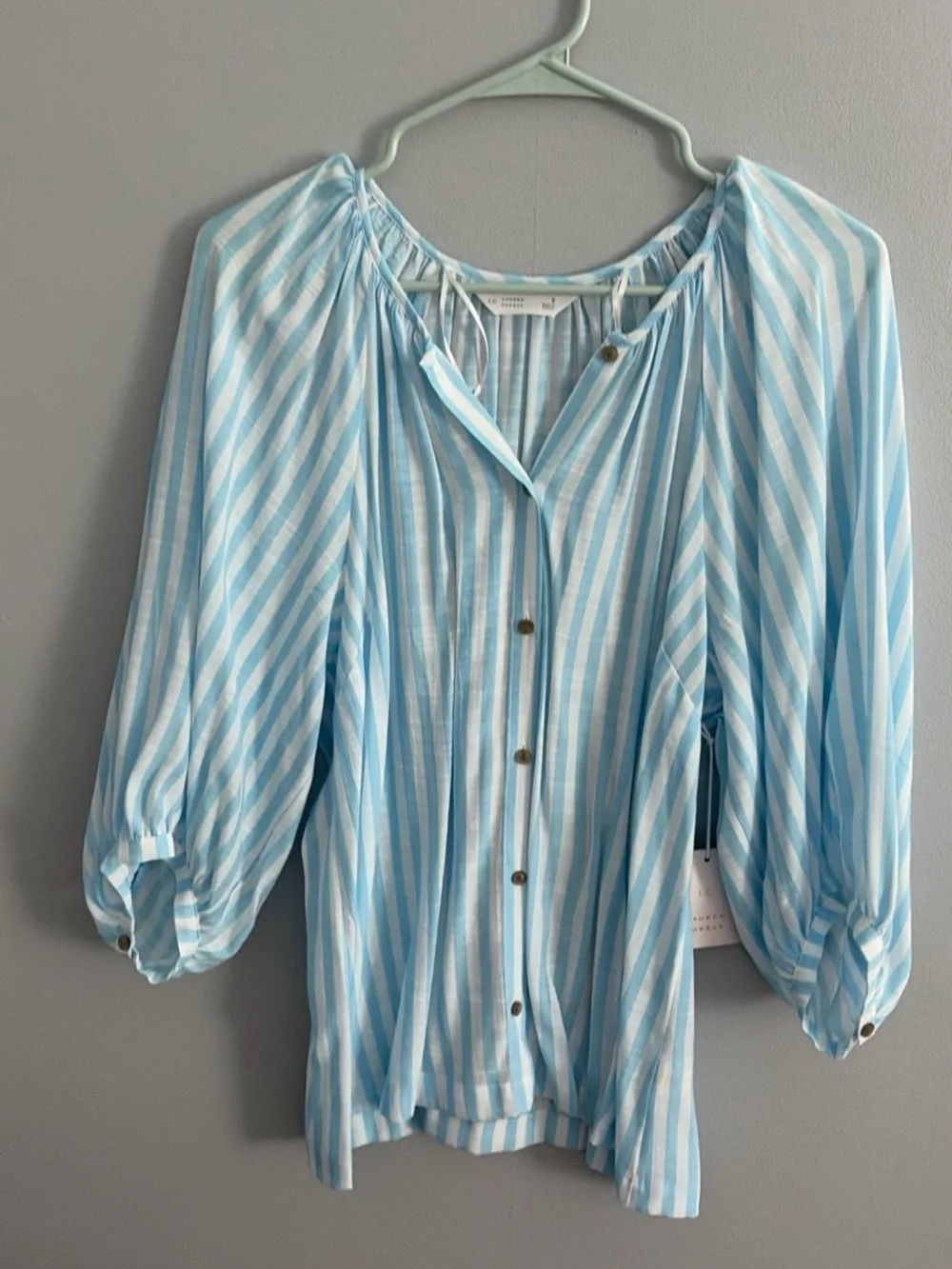 LC Lauren Conrad Blue & White Striped Peasant Blouse